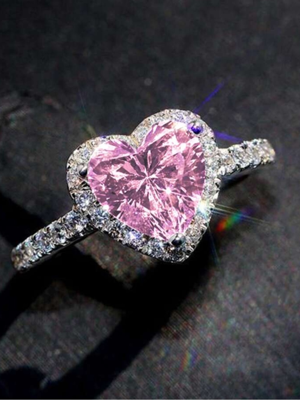 Elegant Pink Heart-Cut Ring with Pavé Accents